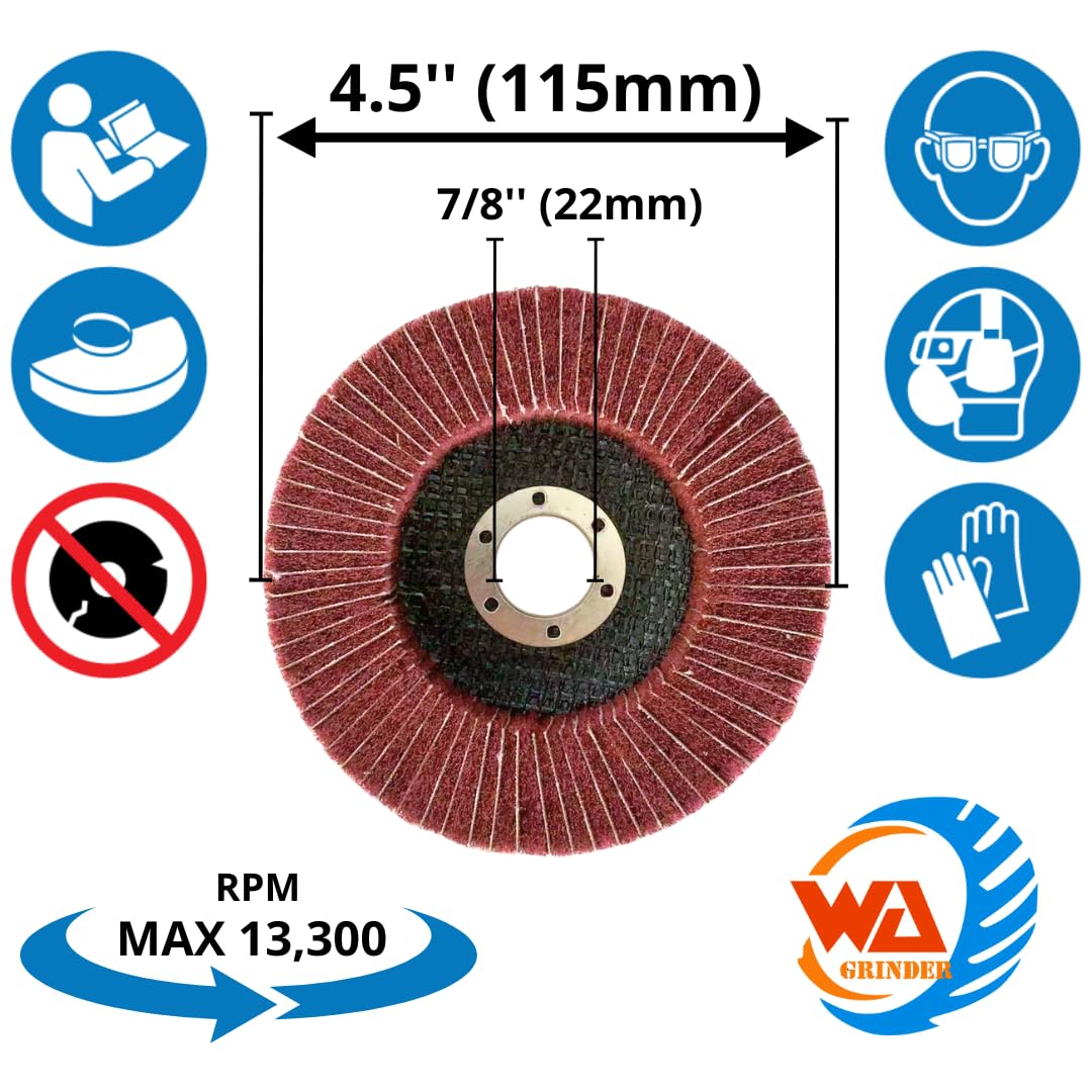 5 PACK 4-1/2" x 7/8" Nylon Fiber Buffing Flap Discs for Finishing