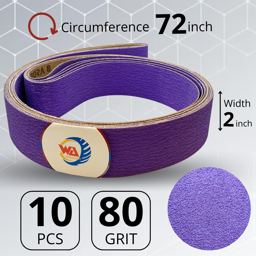 WA 5PCS - 2"x72" Cinta de lija de zirconio/cerámica morada para pulido de metales