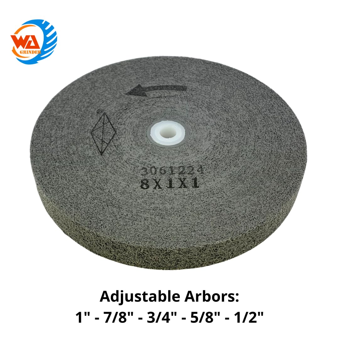 Muela abrasiva WA de 8 pulgadas, fibra de nylon de alta densidad, carburo de silicio, rueda de pulido y desbarbado con eje ajustable, para esmeriladora de banco, 3500 RPM, 8"x1"x1" (eje ajustable)