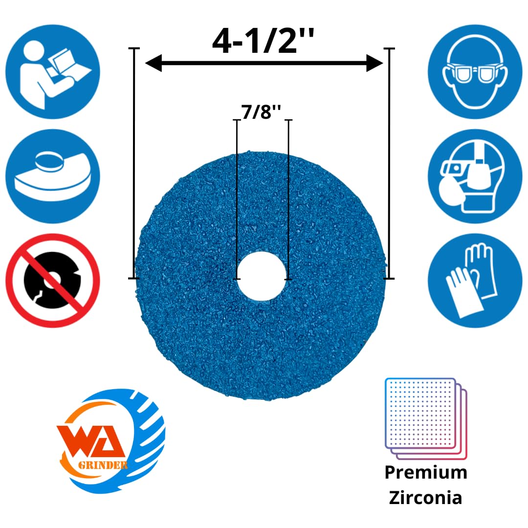 WA 25PACK - Discos de lija de fibra de resina de circonio premium, eje de 7/8'' pulgadas, para madera, metal, aluminio, acero inoxidable, fibra de vidrio, en amoladora angular