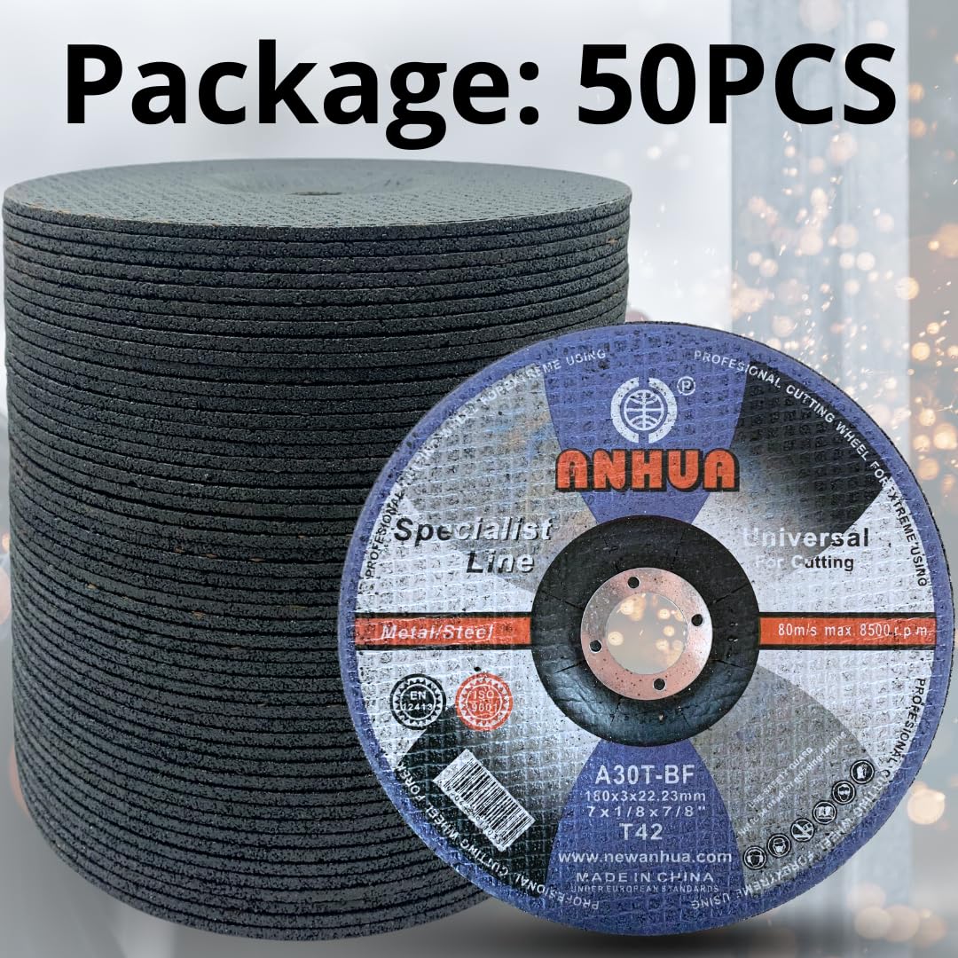 50 PACK 7" x 1/8" x 7/8" Depressed Center Cutting Disc