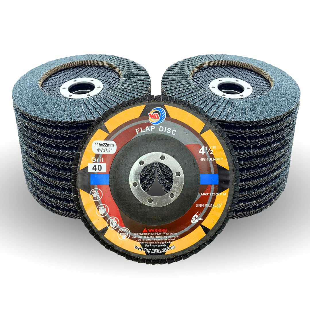 WA101R PAQUETE DE 20 - Disco de láminas de circonio de 4 1/2" x 7/8" y 40 granos, grado industrial de alta densidad, disco de lijado, muela abrasiva para amoladora angular de metal/acero inoxidable/madera, 4 1/2 pulgadas, grano 40 (115x22mm) T29