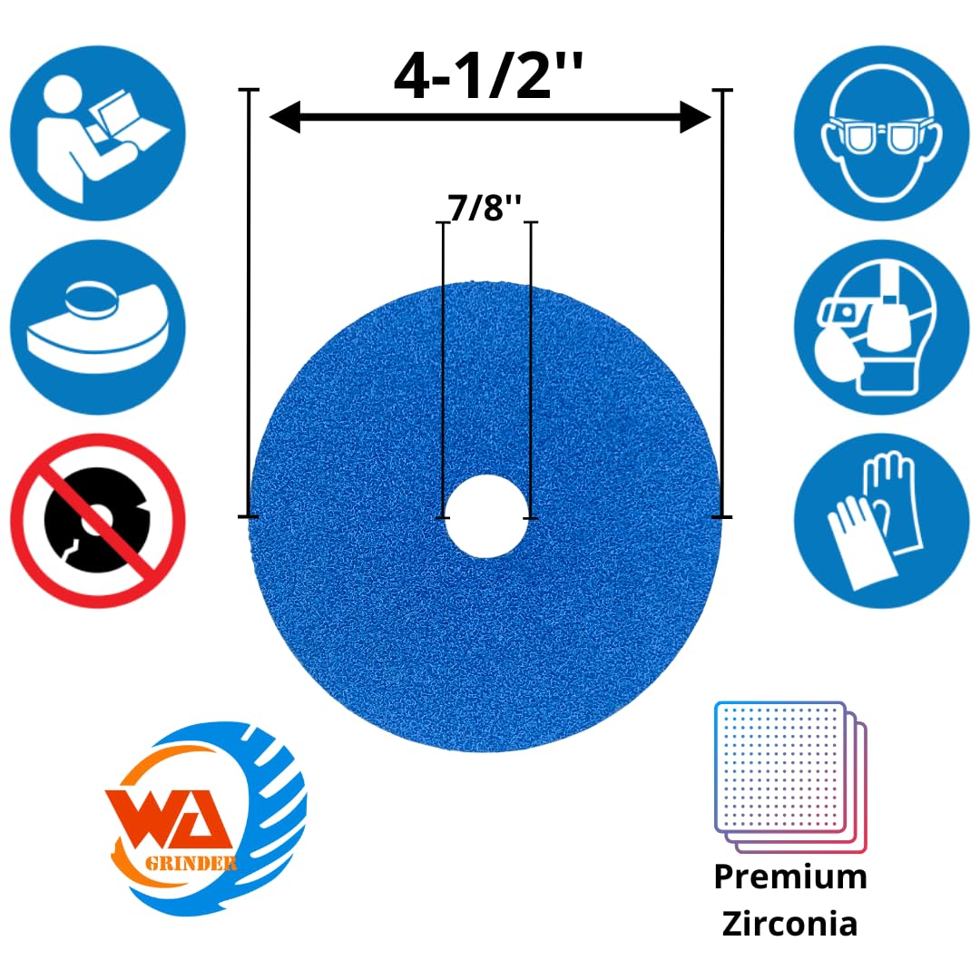 WA 25PACK - Discos de lija de fibra de resina de circonio premium, eje de 7/8'' pulgadas, para madera, metal, aluminio, acero inoxidable, fibra de vidrio, en amoladora angular