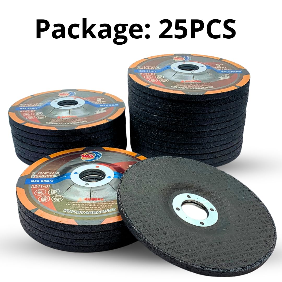 25 PACK 5" x 1/4" x 7/8" Industrial Grade Depressed Center Grinding Wheels for Angle Grinder