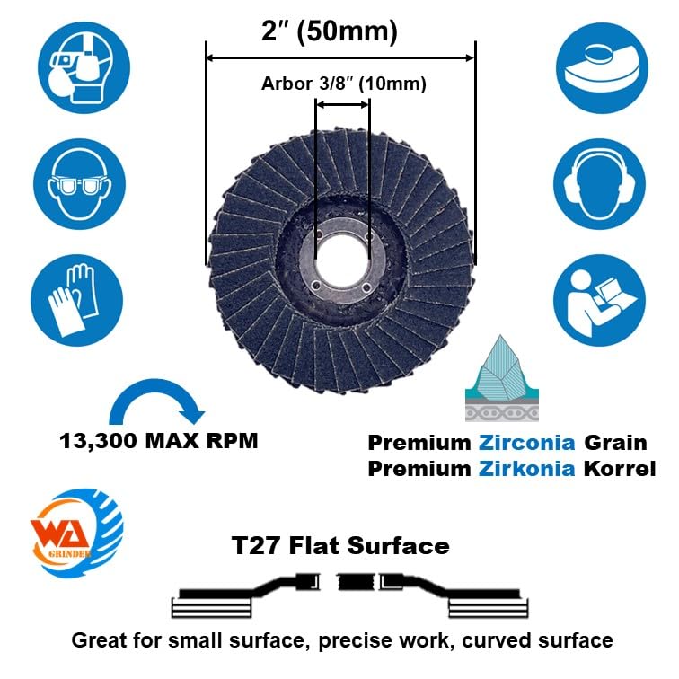 10 PACK 2" Mini VSM Zirconia Flap Discs with 3/8" Arbor