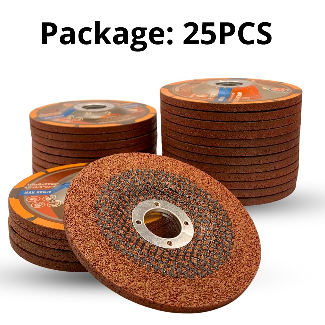 25 PACK 4-1/2" x 1/4" x 7/8" Depressed Center Grinding Wheels for Metal (Red)