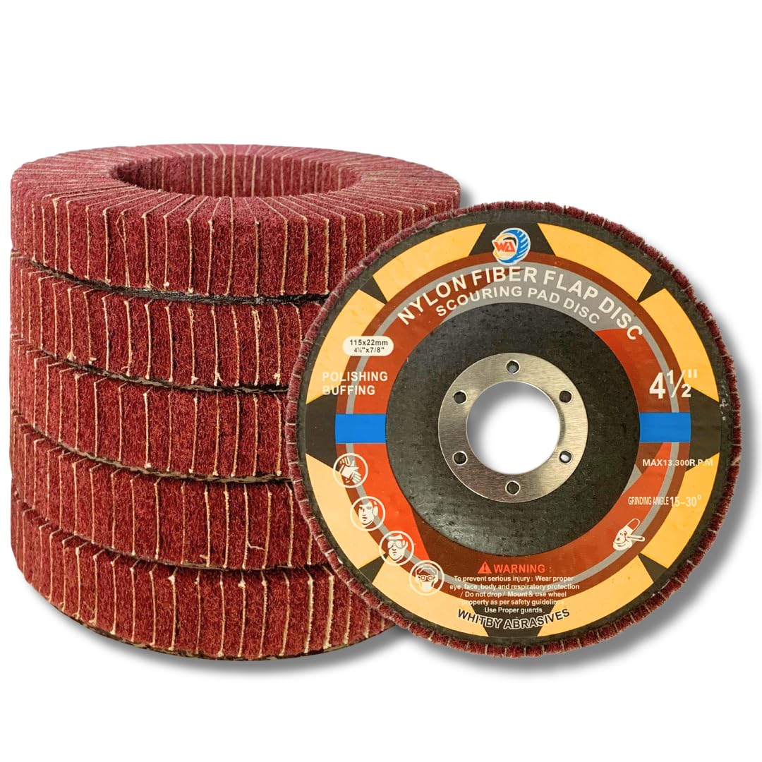 5 PACK 4-1/2" x 7/8" Nylon Fiber Buffing Flap Discs for Finishing