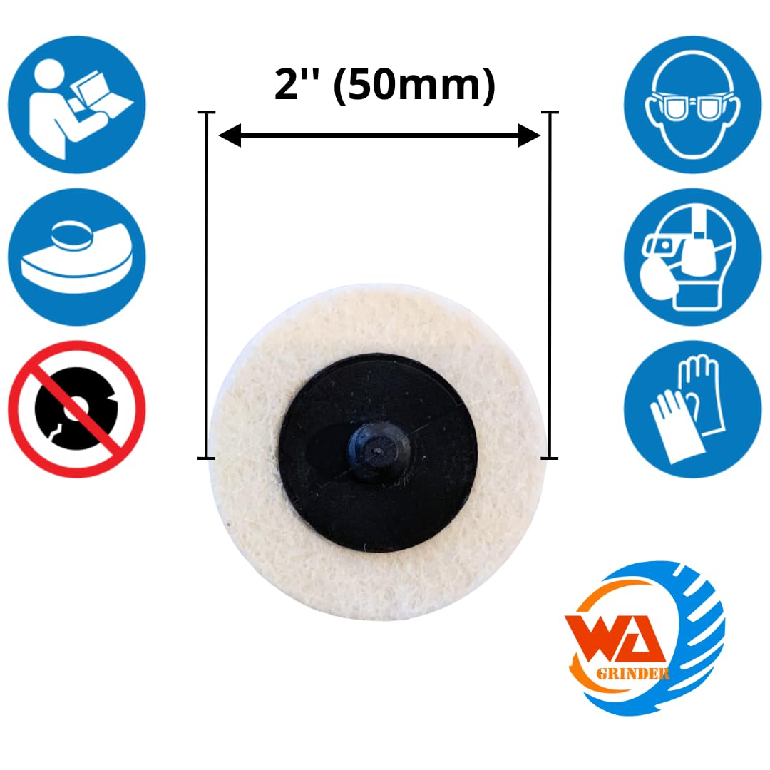MEULEUSE WA LOT DE 10 - Disque de ponçage en laine de 2 pouces, disque à changement rapide/à verrouillage/mâle de type R en feutre de laine, disques de polissage de surface, avec tige de 1/4 pouce pour perceuse, meuleuse droite, outils rotatifs