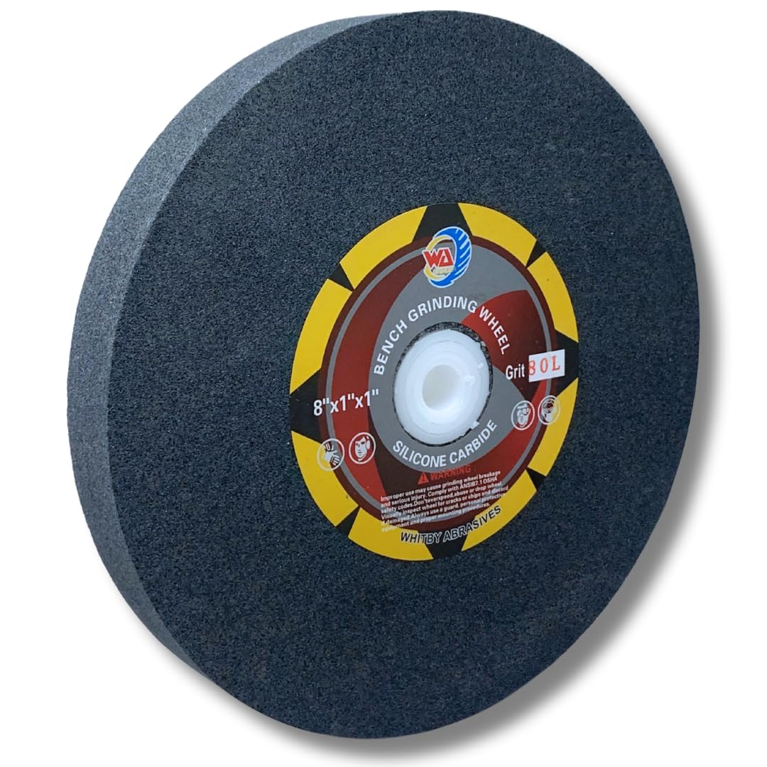Muela de banco WA de 8", carburo de silicio, vitrificada, eje de 1", grosor de 1" para afilar herramientas de carburo, 8"X1"X1", con ejes ajustables