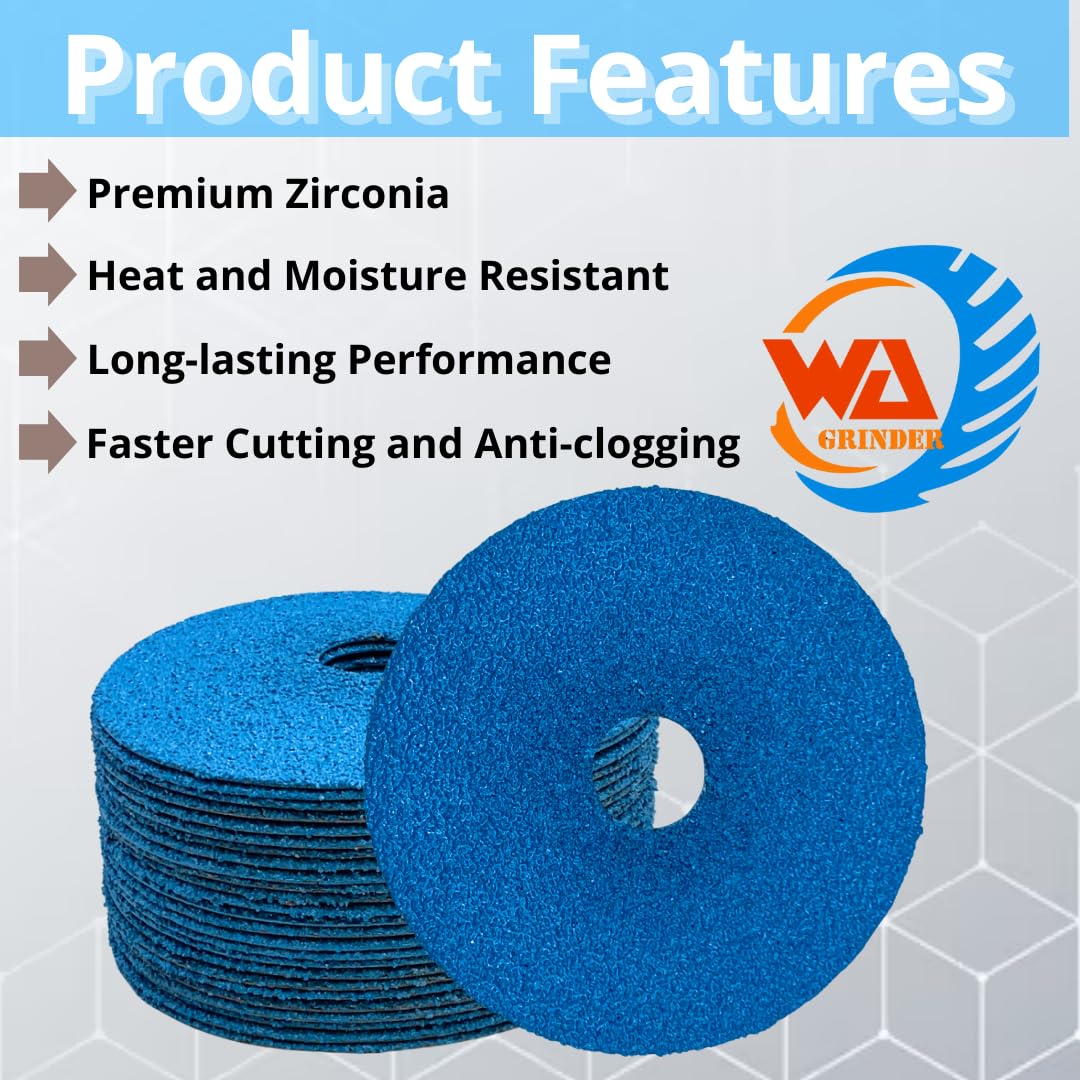 WA 25PACK - Discos de lija de fibra de resina de circonio premium, eje de 7/8'' pulgadas, para madera, metal, aluminio, acero inoxidable, fibra de vidrio, en amoladora angular