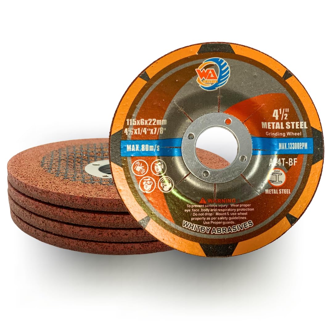 WA 5PCS - Meules à moyeu déporté 4 1/2" x 1/4" x 7/8" pour meuleuse d'angle, disque à tronçonner pour le travail des métaux 4 1/2 pouces de diamètre, 1/4" d'épaisseur, 7/8" d'alésage ***Amélioré***