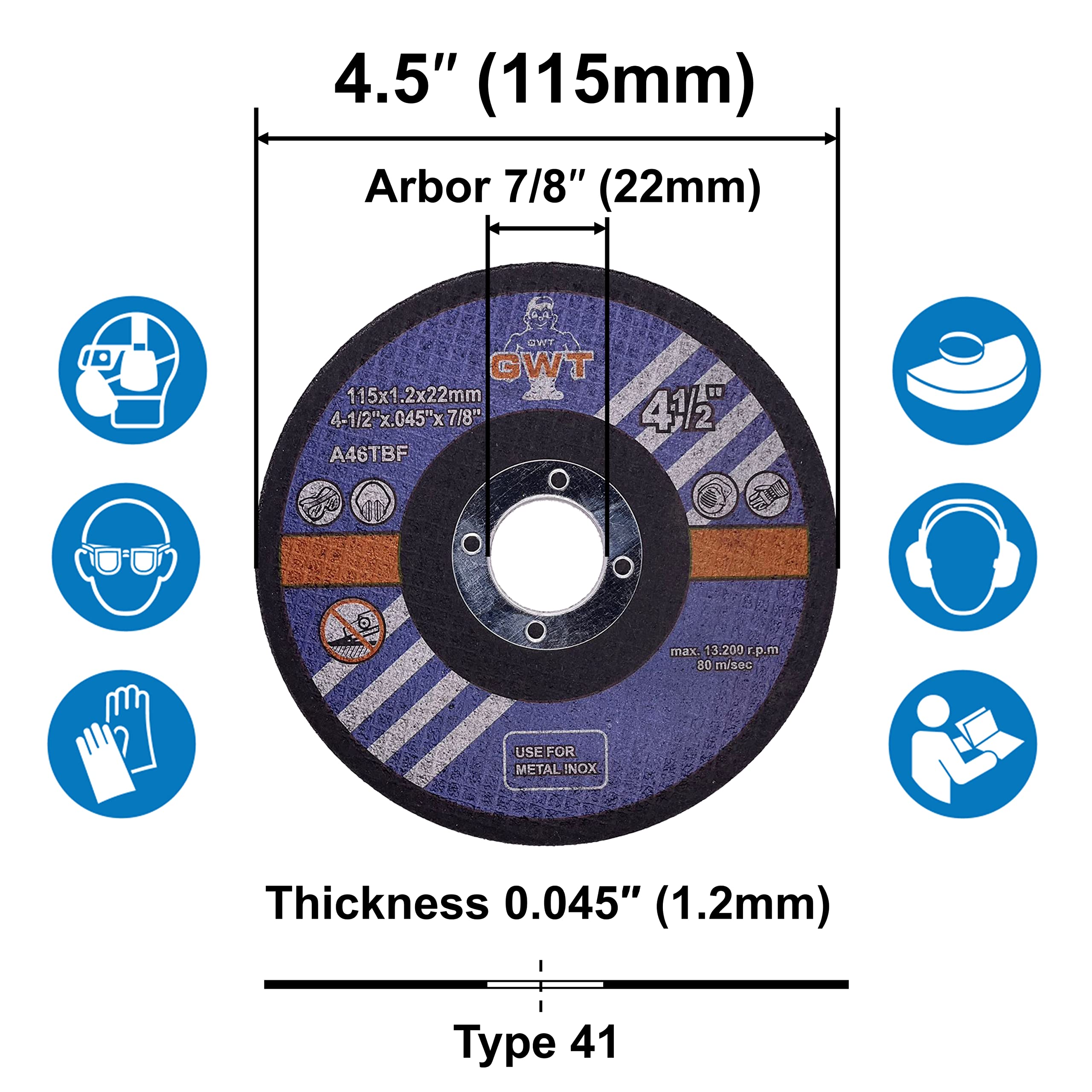 Paquete de 50 discos de corte de 4 1/2 pulgadas para metal y acero inoxidable, disco de corte de 4 1/2”x0.045”x7/8" para amoladora angular, corte agresivo