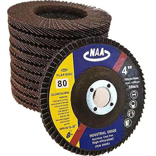 Paquet de 10 - Disques à lamelles haute densité 4" x 5/8" en alumine calcinée grain 40#/60#/80# pour métaux/acier inoxydable/bois