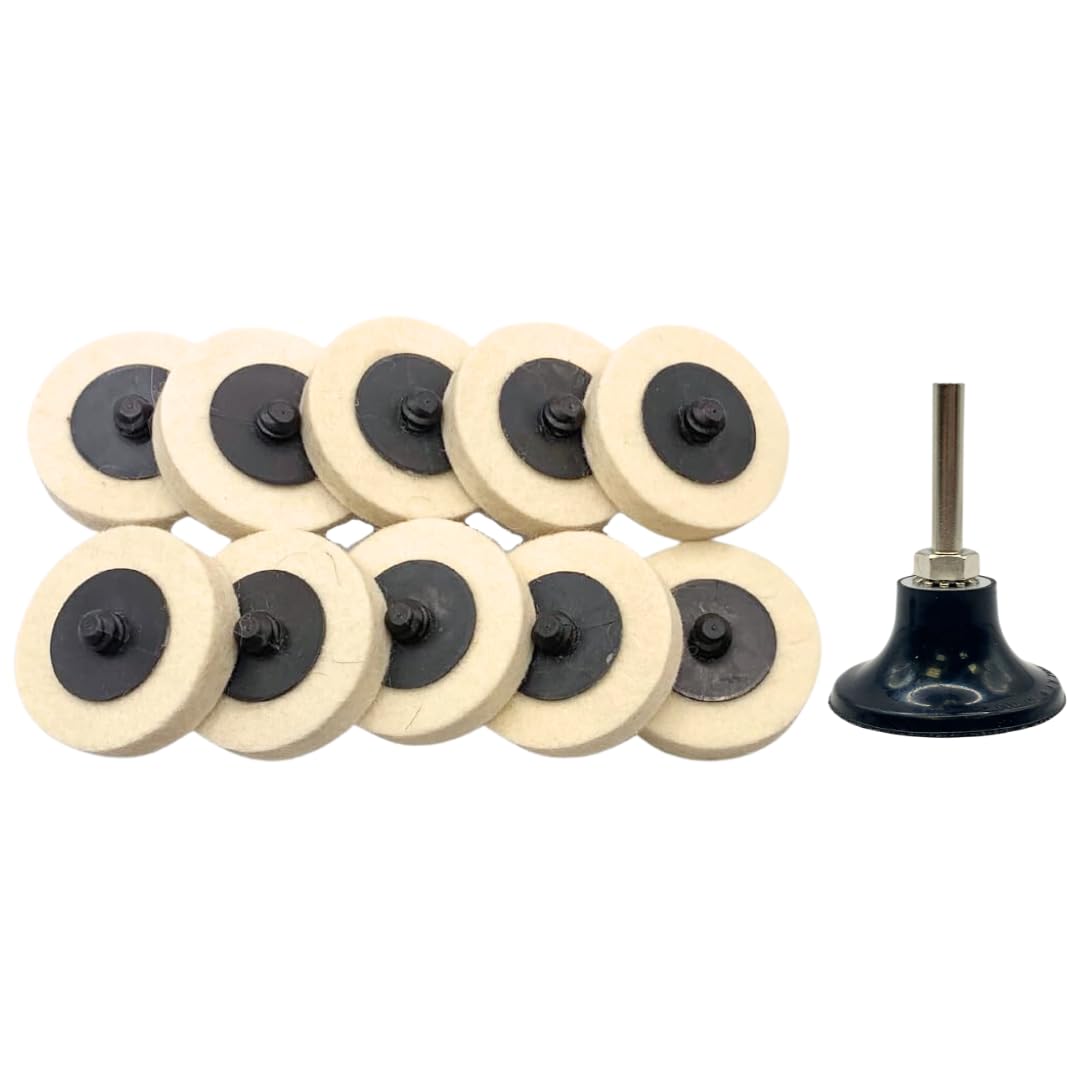Whitby Abrasives 2 inch wool felt quick change polishing discs with 1/4 inch shank, 10 pack