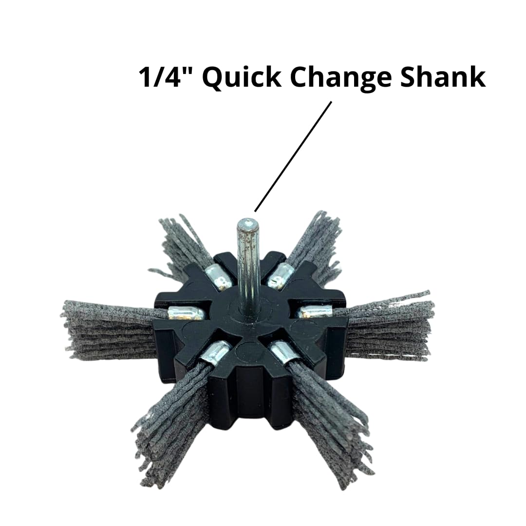 3 PACK 4" Nylon Flap Brushes – Coarse, Medium & Fine 80/120/240 Grit, 1/4" Shank