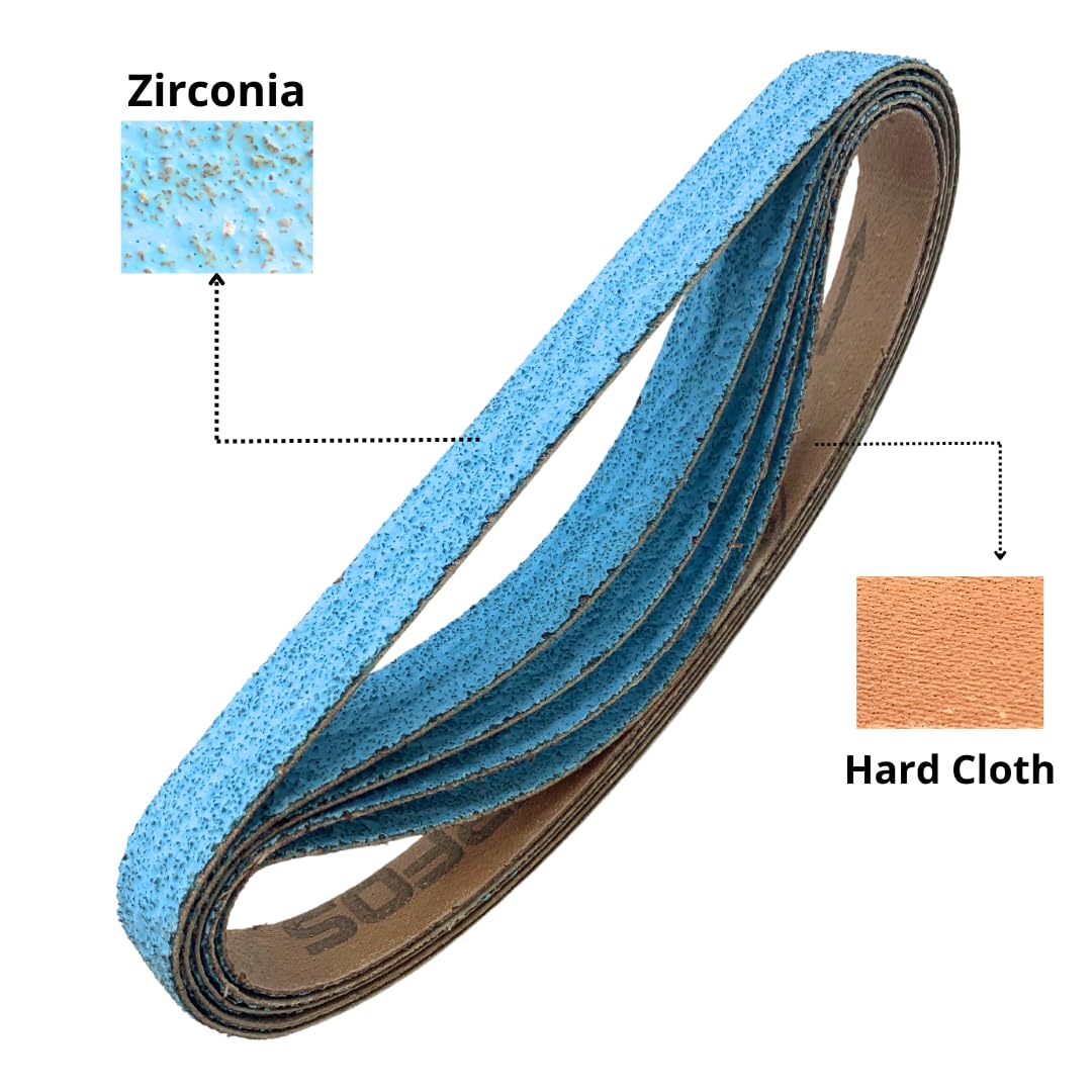 WA PAQUETE DE 10 - Banda de lijado de zirconio premium de 1/2" x 18"