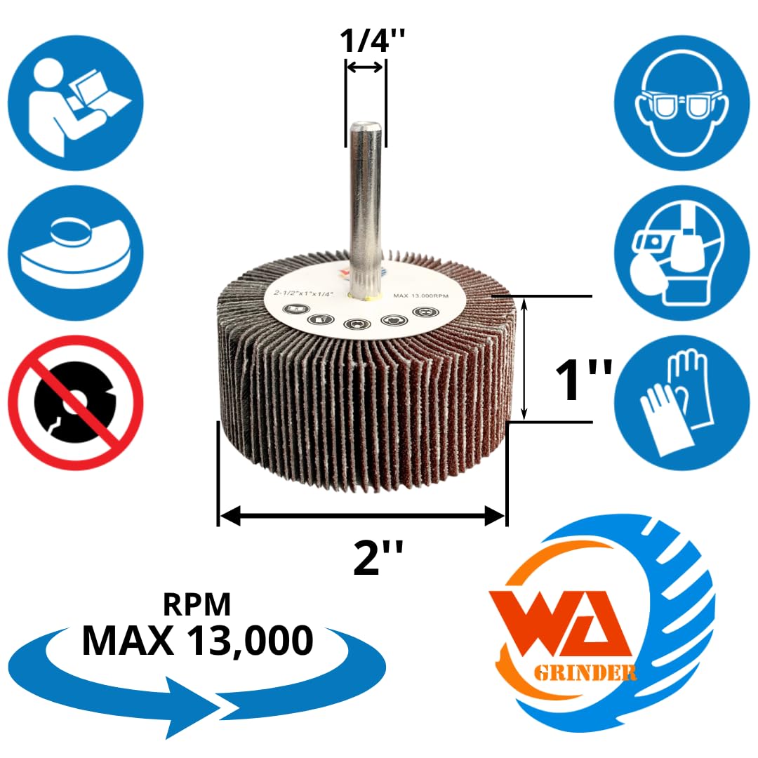 5 PACK 2-1/2" x 1" x 1/4" Aluminum Oxide Mounted Flap Wheels with 1/4" Shank