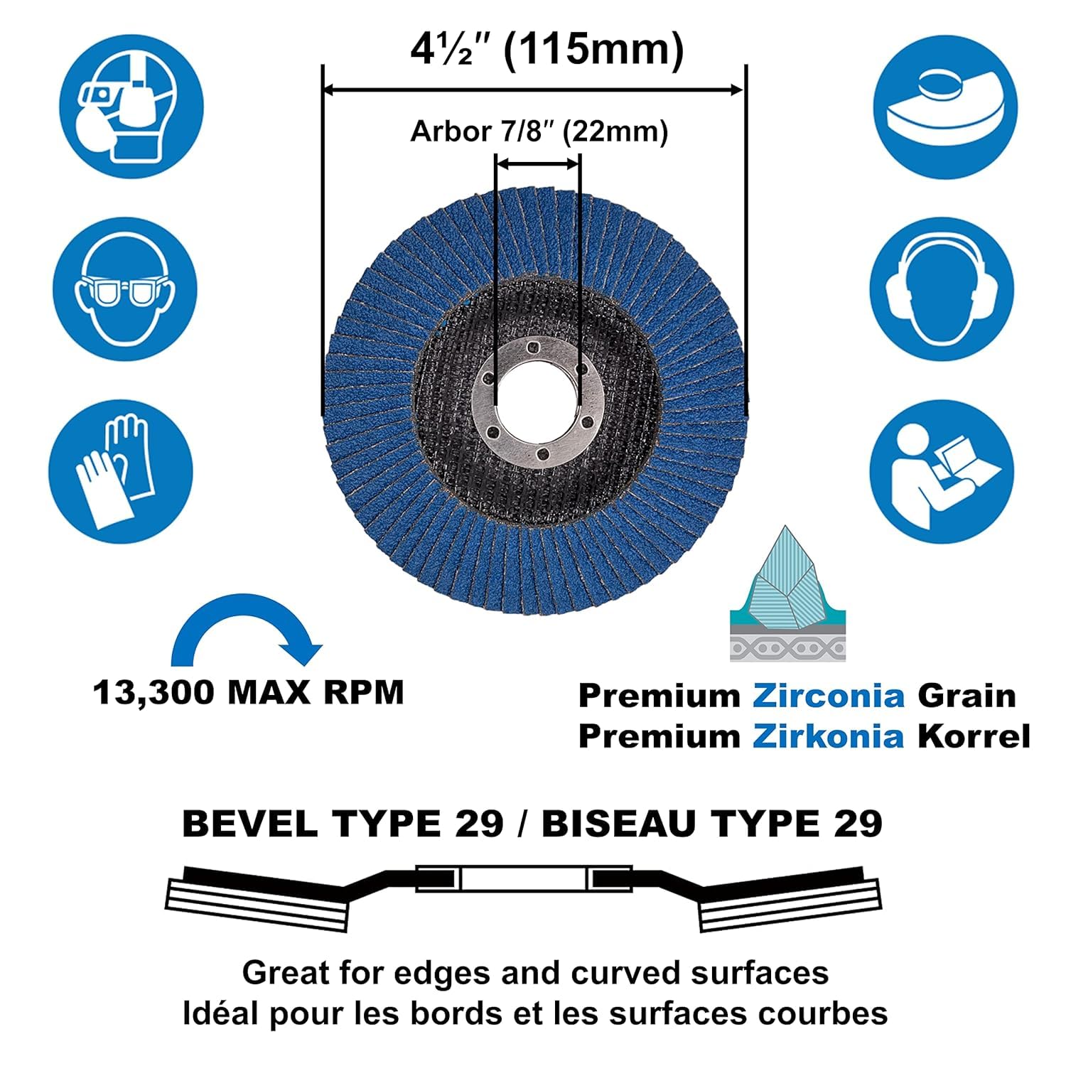 WA101R 10 PACK - Disques à lamelles de densité de zirconium de qualité supérieure de 4 1/2" x 7/8", qualité industrielle, disques de ponçage pour meuleuse d'angle, meules pour acier inoxydable/métal, T29
