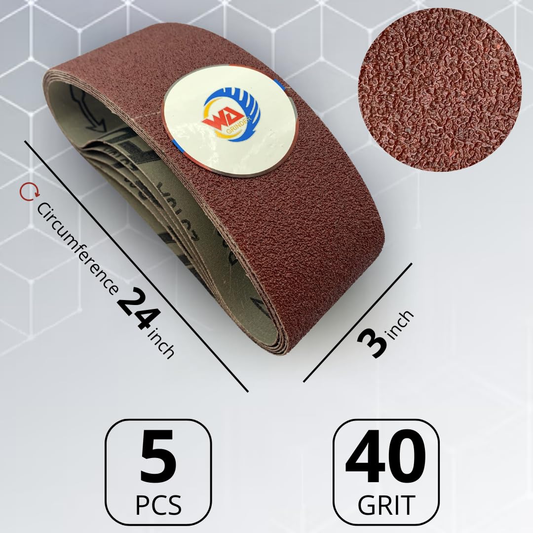 5 PACK 3" x 24" Aluminum Oxide Sanding Belts for Belt Sanders
