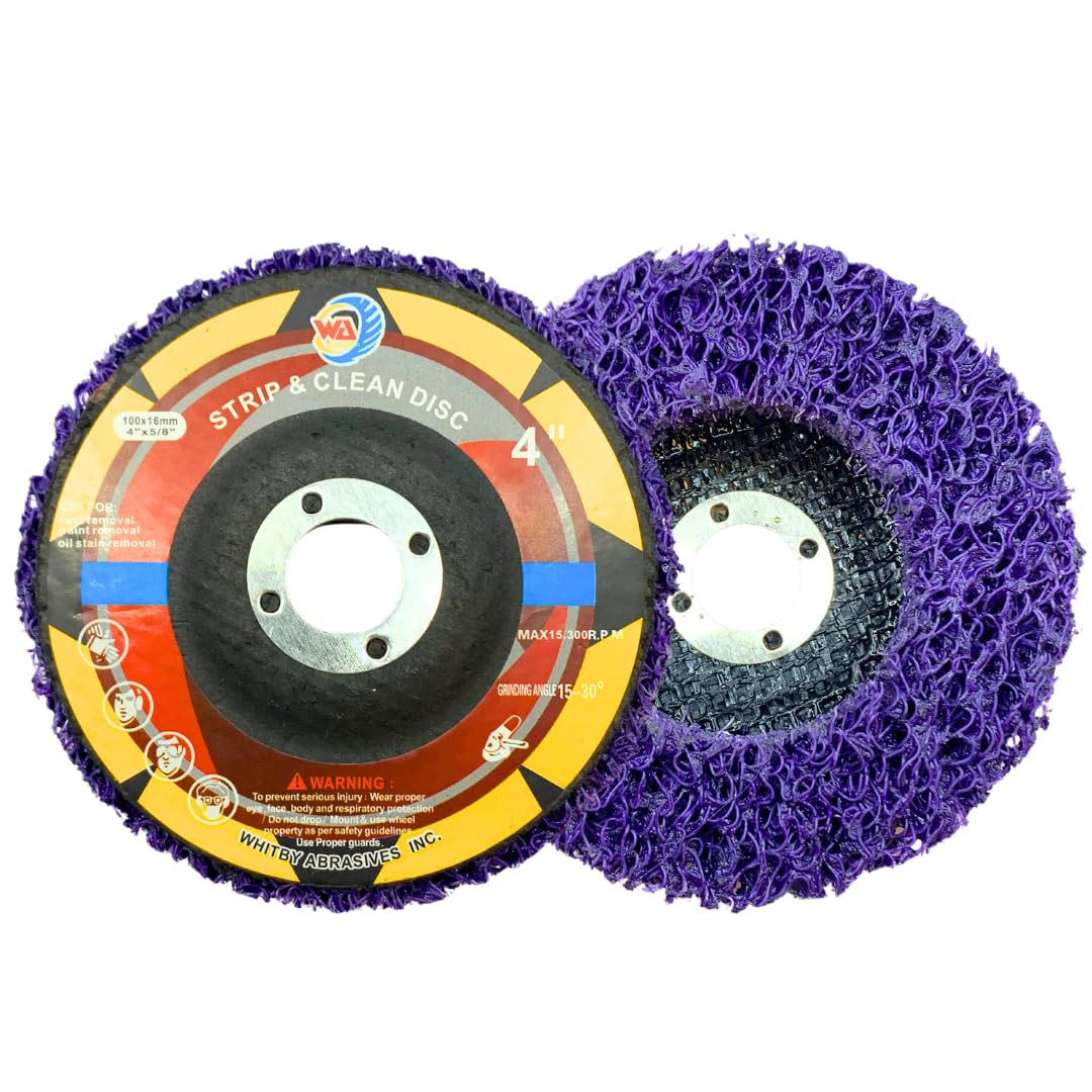 WA 5 PIÈCES - Disques à décaper et nettoyer 4" pour meuleuse d'angle, Disque à décaper violet, Traitement de surface intensif, Élimination de la rouille, de la peinture et de la colle, Détartrage (gros), 4" x 5/8", MAX RPM 15 300