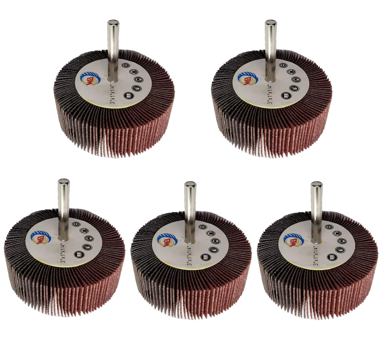 WA 5 PIEZAS - Ruedas de láminas montadas de óxido de aluminio de grado industrial de alto rendimiento y durabilidad de 3"x1"x1/4" con vástago de 1/4"