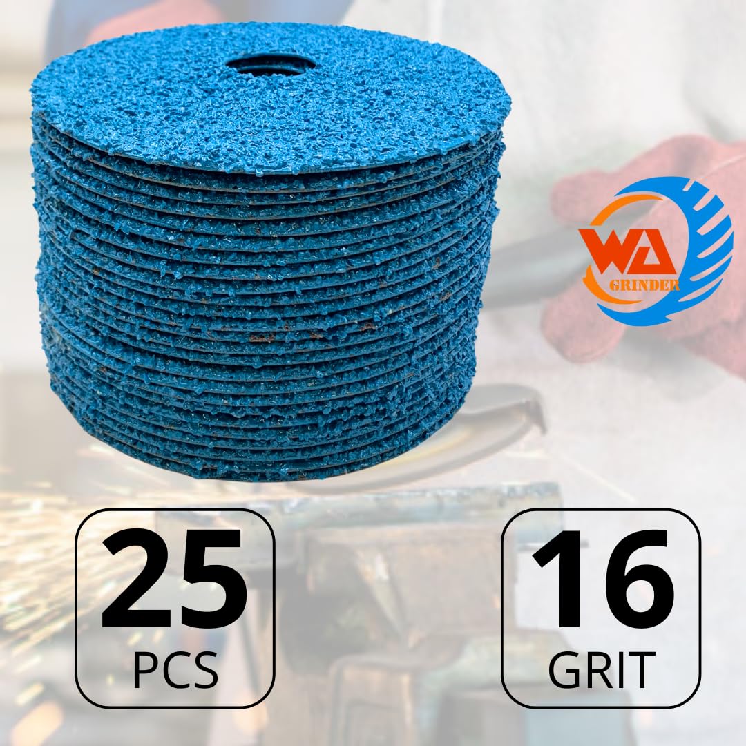 WA 25PACK - Discos de lija de fibra de resina de circonio premium, eje de 7/8'' pulgadas, para madera, metal, aluminio, acero inoxidable, fibra de vidrio, en amoladora angular