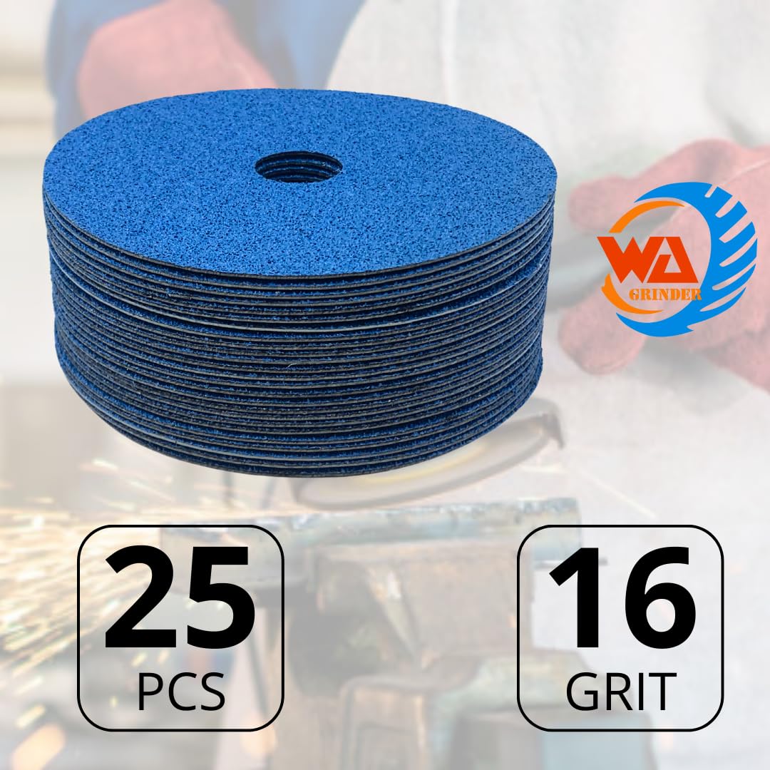 WA 25PACK - Discos de lija de fibra de resina de circonio premium, eje de 7/8'' pulgadas, para madera, metal, aluminio, acero inoxidable, fibra de vidrio, en amoladora angular