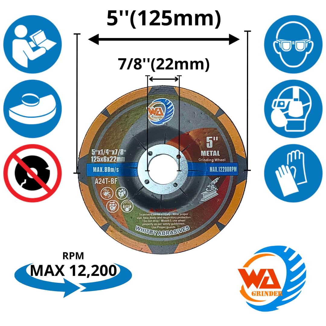 25 PACK 5" x 1/4" x 7/8" Industrial Grade Depressed Center Grinding Wheels for Angle Grinder