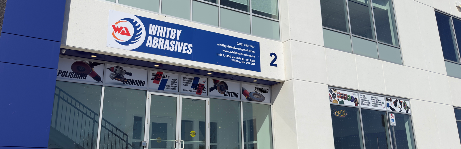 The Whitby Abrasives storefront in Whitby, Ontario