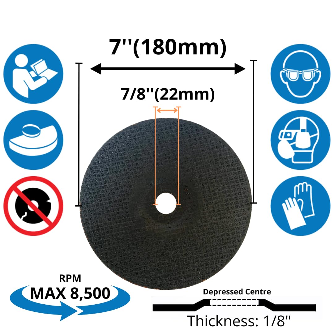 50 PACK 7" x 1/8" x 7/8" Depressed Center Cutting Disc