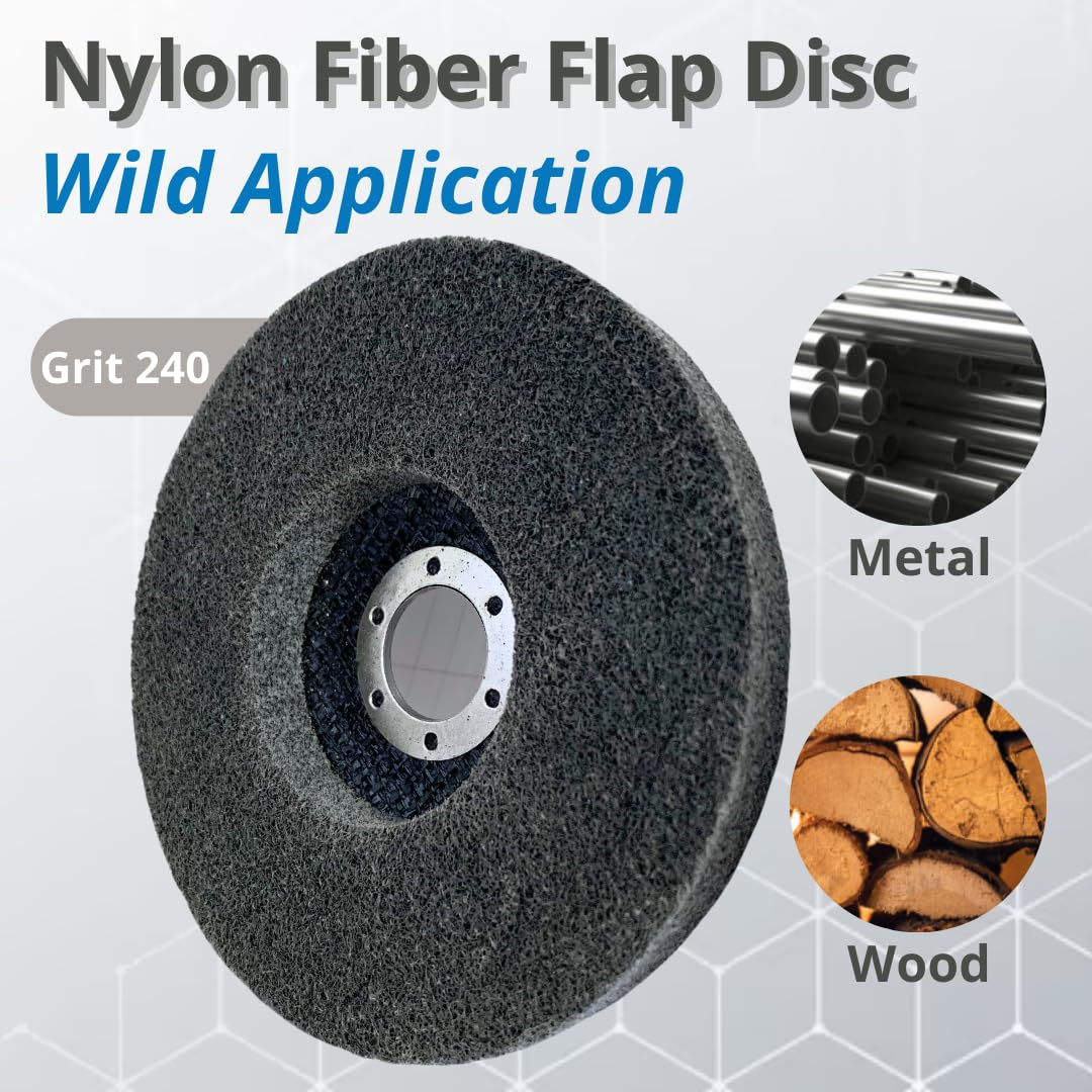 5 PACK 4-1/2" x 7/8" Nylon Fibre Polishing Flap Discs, 240 Grit
