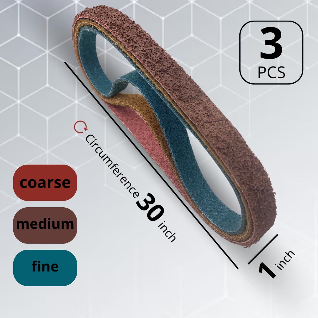 Whitby Abrasives 1 x 30 inch non-woven surface conditioning sanding belts, 3 pack
