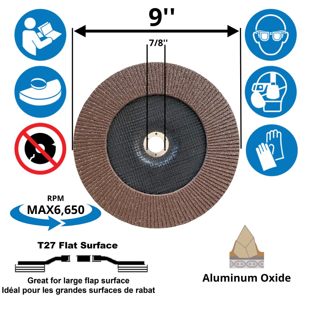 2 PACK 9" x 7/8" Aluminum Oxide Type 27 Flap Discs for Metal & Wood