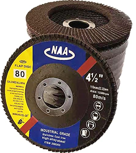 PAQUETE DE 10 - Discos de láminas de alúmina calcinada de 4 1/2" x 7/8" con grano 40#/60#/80# de alta densidad de grado industrial para metal/acero inoxidable/madera, biselados T29