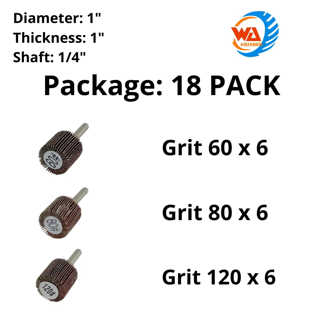 WA 18PAQUETE - Muelas abrasivas de láminas montadas duraderas de alto rendimiento, grano surtido 6x60#, 6x80#, 6x120#, Muelas abrasivas de óxido de aluminio con forma cónica