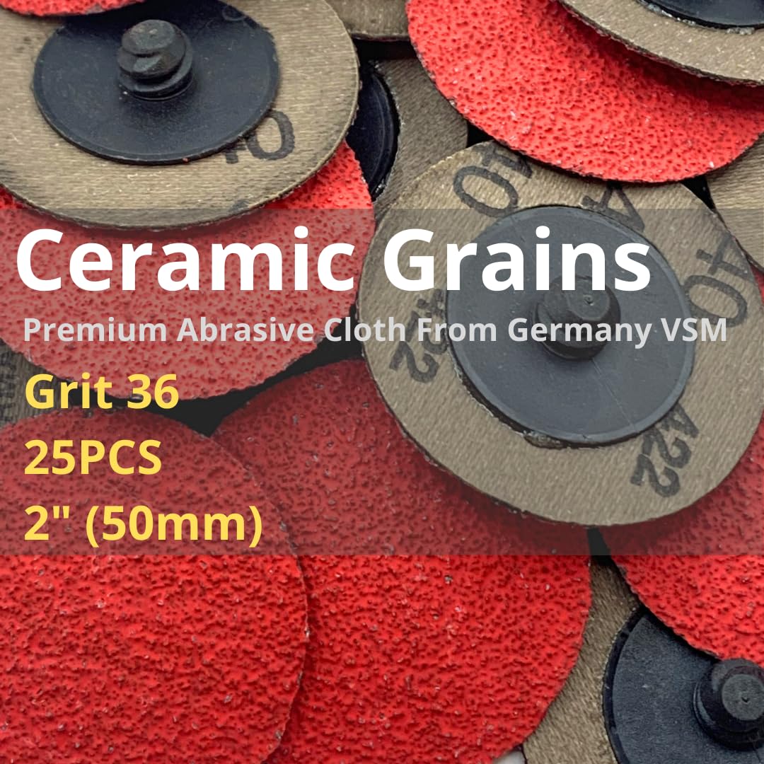 Lot de 25 disques abrasifs céramiques à changement rapide de 2", grain céramique 36 de type R/TR VSM pour meuleuse droite