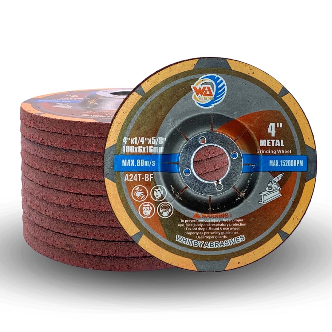 Whitby Abrasives 4 inch depressed center grinding wheels for metal, red, 10 pack