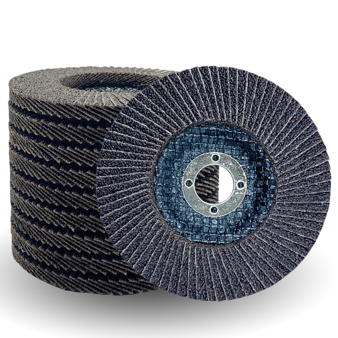 Paquet de 10 - Disques à lamelles haute densité 4" x 5/8" en alumine calcinée grain 40#/60#/80# pour métaux/acier inoxydable/bois