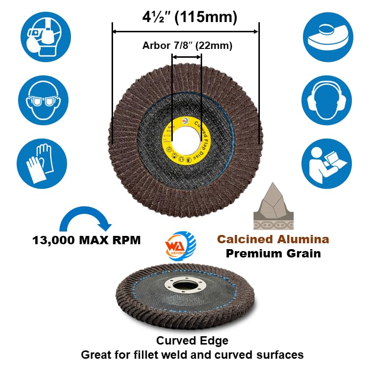 5 PACK 4-1/2" x 7/8" Curved Edge Calcined Alumina Flap Discs