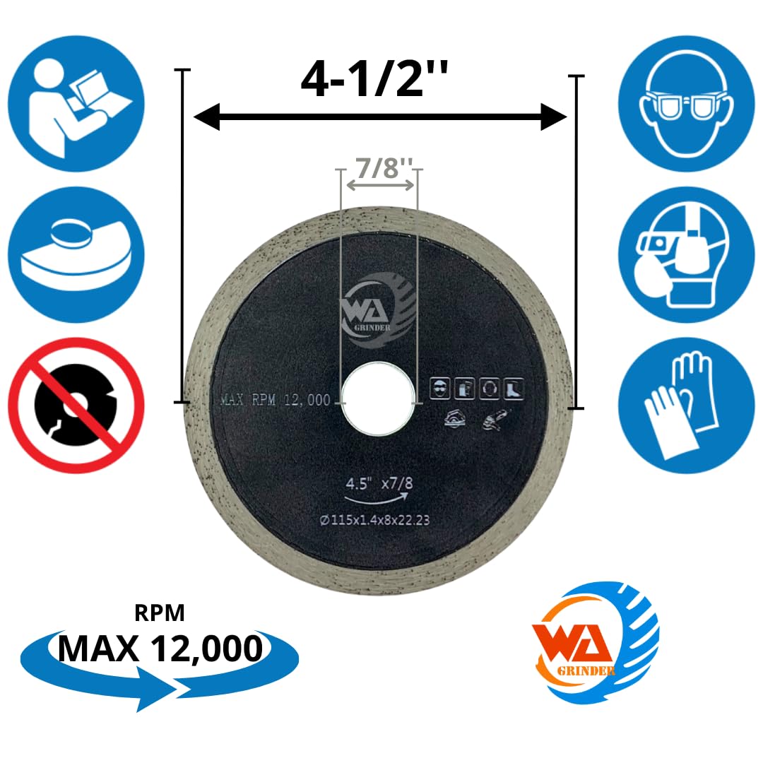 Disque diamanté WA 4 1/2", Meule, Disque de scie diamanté mince pour meuleuse d'angle pour la découpe de carreaux/granit/marbre/céramique/porcelaine Diamètre 4 1/2 pouces par 7/8 pouces, MAX. RPM 12 000