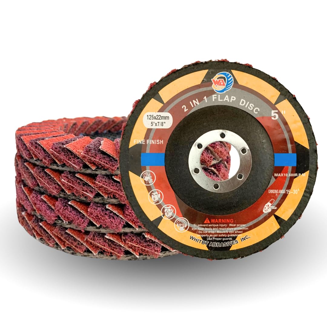 WA 5PACK - Disque à lamelles de conditionnement de surface 5" x 7/8", Disque de ponçage de finition interfolié 2 en 1, Ébavurage/Dérochage/Polissage/Finition en une seule étape, Meule de finition fine pour meuleuse d'angle moyenne T27