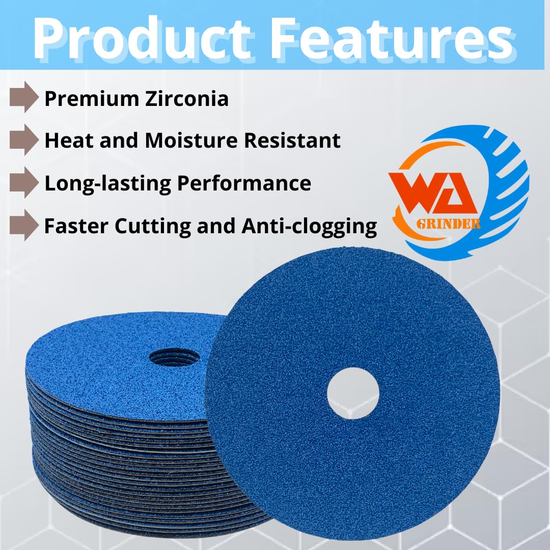 WA 25PACK - Discos de lija de fibra de resina de circonio premium, eje de 7/8'' pulgadas, para madera, metal, aluminio, acero inoxidable, fibra de vidrio, en amoladora angular