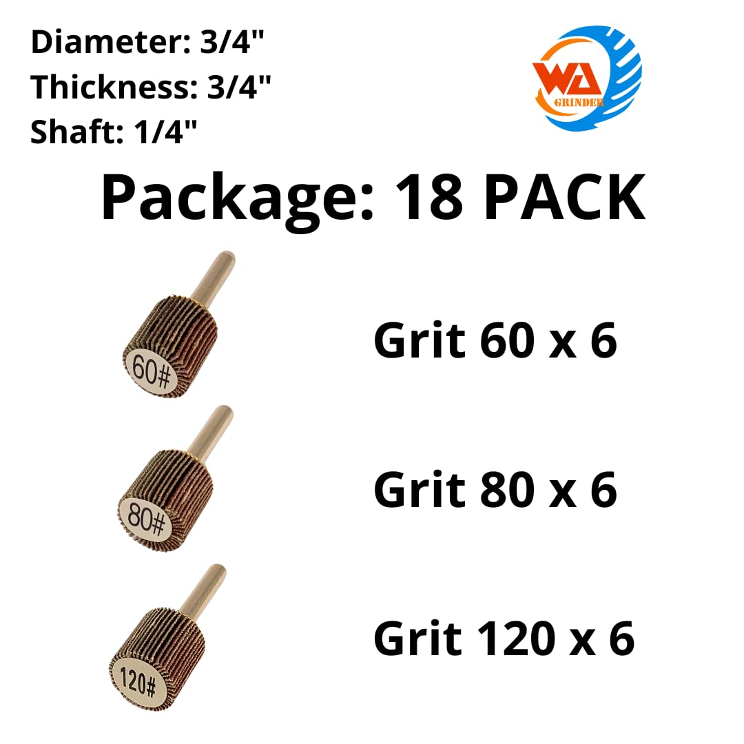 WA 18PAQUETE - Muelas abrasivas de láminas montadas duraderas de alto rendimiento, grano surtido 6x60#, 6x80#, 6x120#, Muelas abrasivas de óxido de aluminio con forma cónica