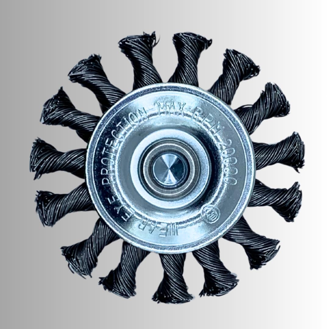 WA GRINDER Cepillo de alambre de acero trenzado anudado de 3" para taladro, vástago de 1/4", 7.6 cm, 1 unidad, grano grueso, ideal para eliminar óxido, corrosión, pintura y para desbarbar