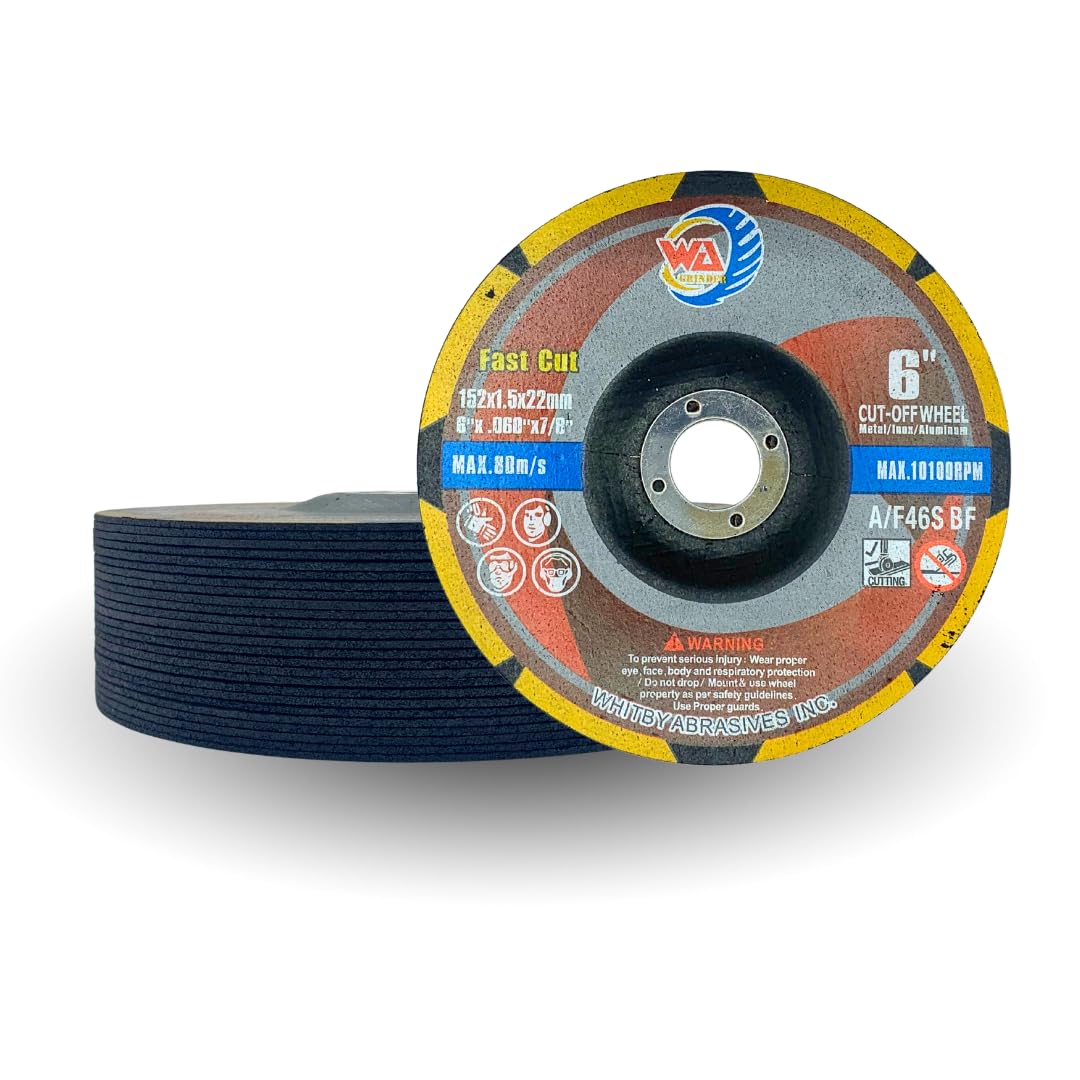 Whitby Abrasives 6 inch fast cut cut-off wheels, 7/8 inch arbor, 25 pack