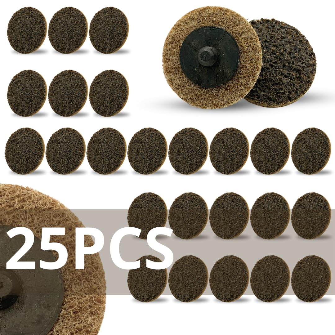 Lot de 25 disques de conditionnement de surface WA – 50 mm (2 po), type R/TR à changement rapide, nylon non tissé, pour ébavurage, élimination de rouille et de peinture, nettoyage de soudure, préparation de métal (gros)