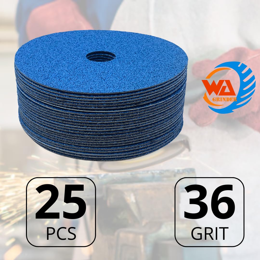 WA 25PACK - Discos de lija de fibra de resina de circonio premium, eje de 7/8'' pulgadas, para madera, metal, aluminio, acero inoxidable, fibra de vidrio, en amoladora angular