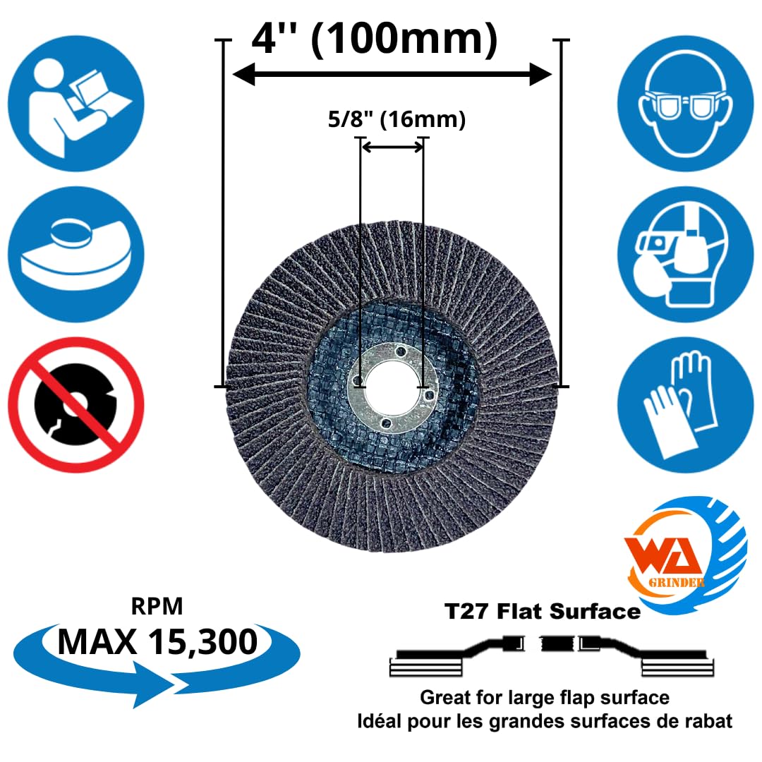 Paquet de 10 - Disques à lamelles haute densité 4" x 5/8" en alumine calcinée grain 40#/60#/80# pour métaux/acier inoxydable/bois