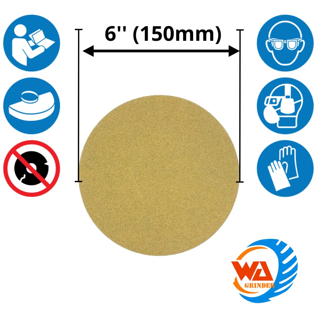 LOT DE 100 - Disques de ponçage auto-agrippants de 6 pouces à 6 trous, papier abrasif orbital doré pour le bois et la carrosserie automobile