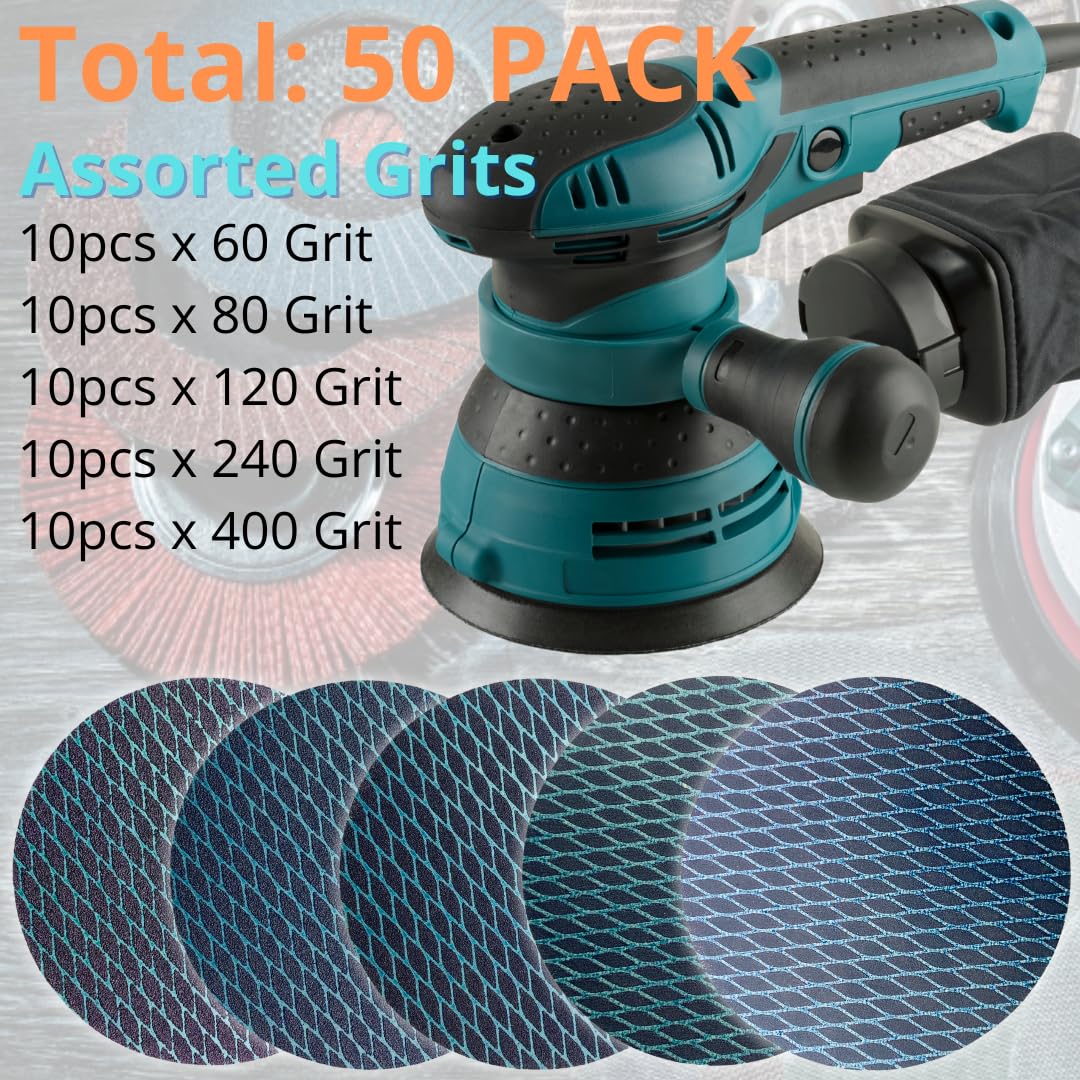 50 PACK 6" Diamond Hook & Loop Sanding Discs – Assorted Grits